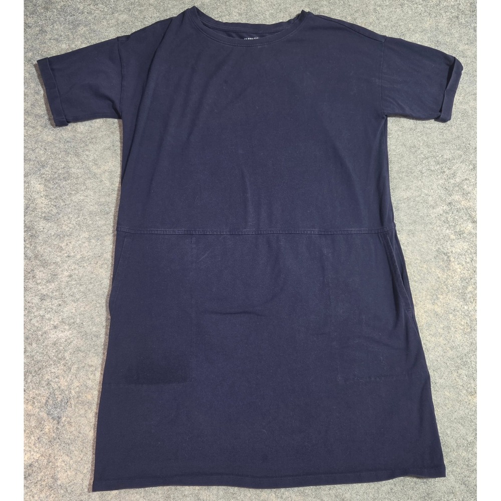 Eileen Fisher Petite Navy Blue Organic Cotton Cuffed Sleeve T-Shirt Dress PS